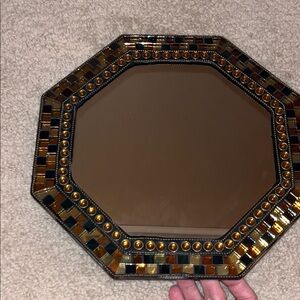 Octagonal Mosaic Wall Mirror with Multicolor Accents